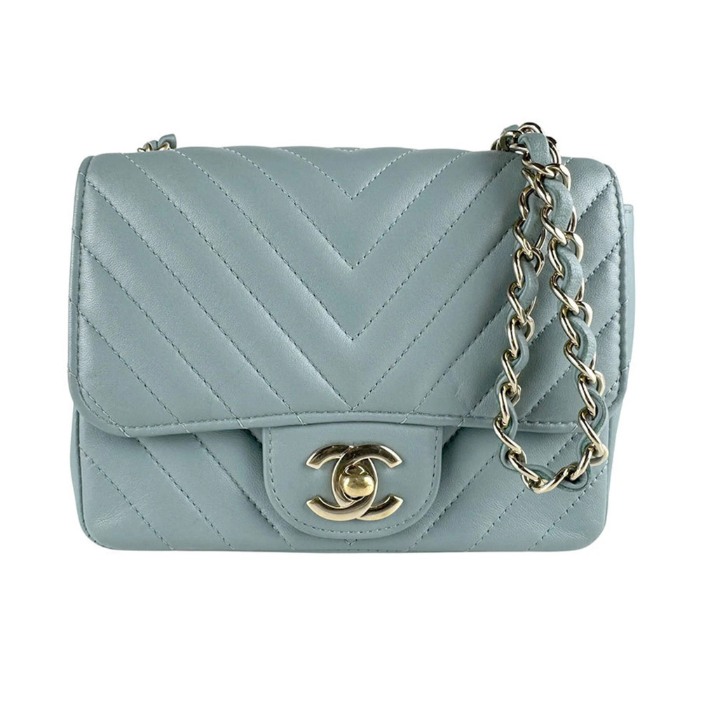 Chanel CHANEL Shoulder Bag Leather Gray/Blue Gold Women's z10117